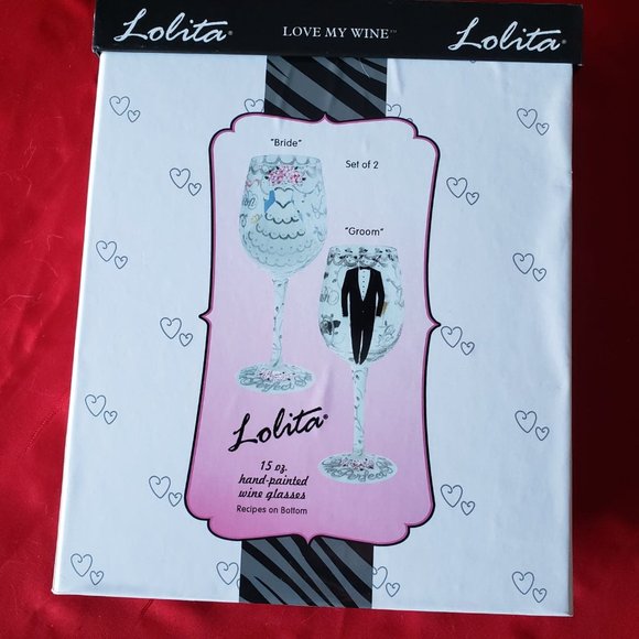 LOLITA "Love my Wine" Wedding Bride&Groom Wine glasses set - Picture 3 of 14